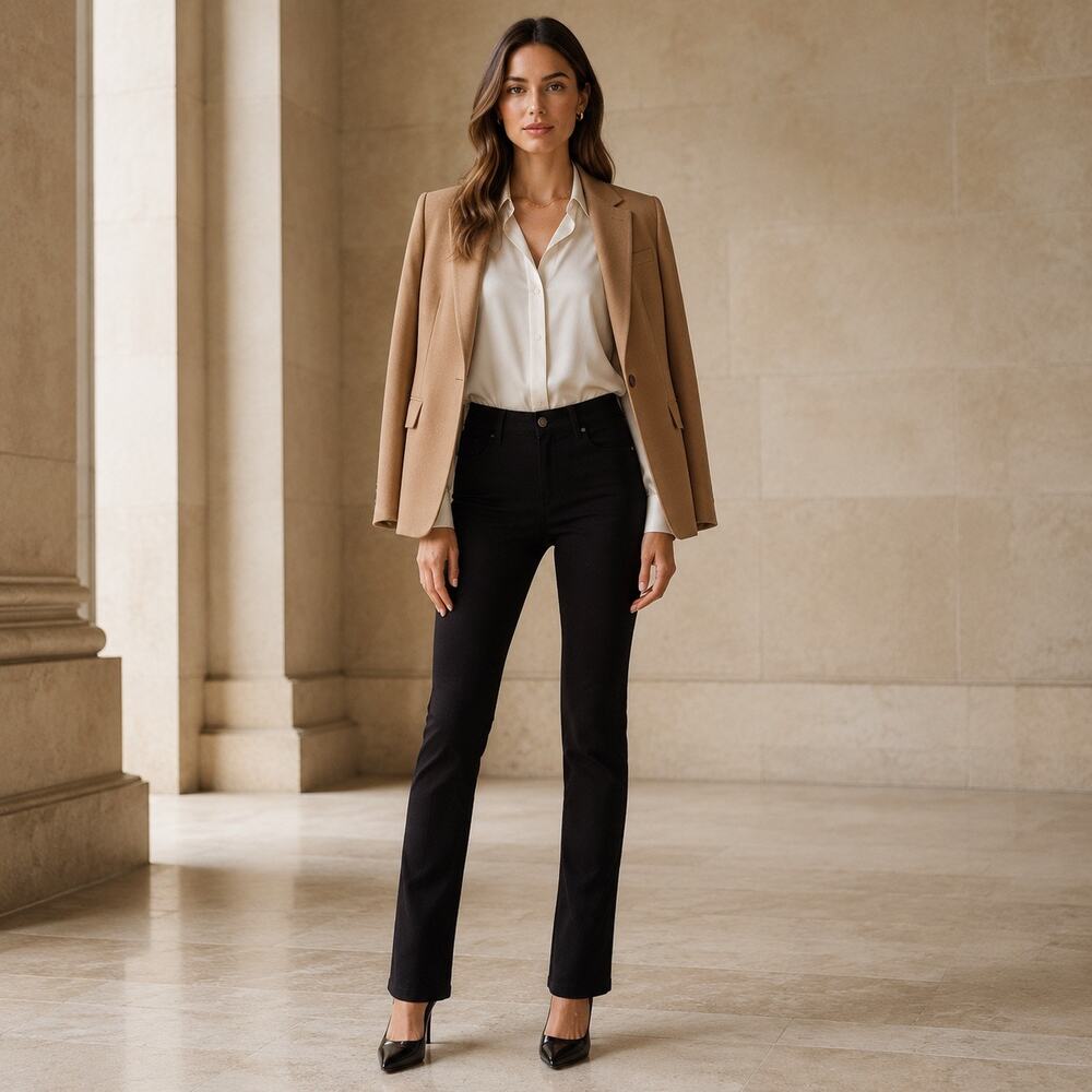 Quiet Luxury Slim Bootcut Black Pant PAIGE Stretch Minimalist Business Casual 27